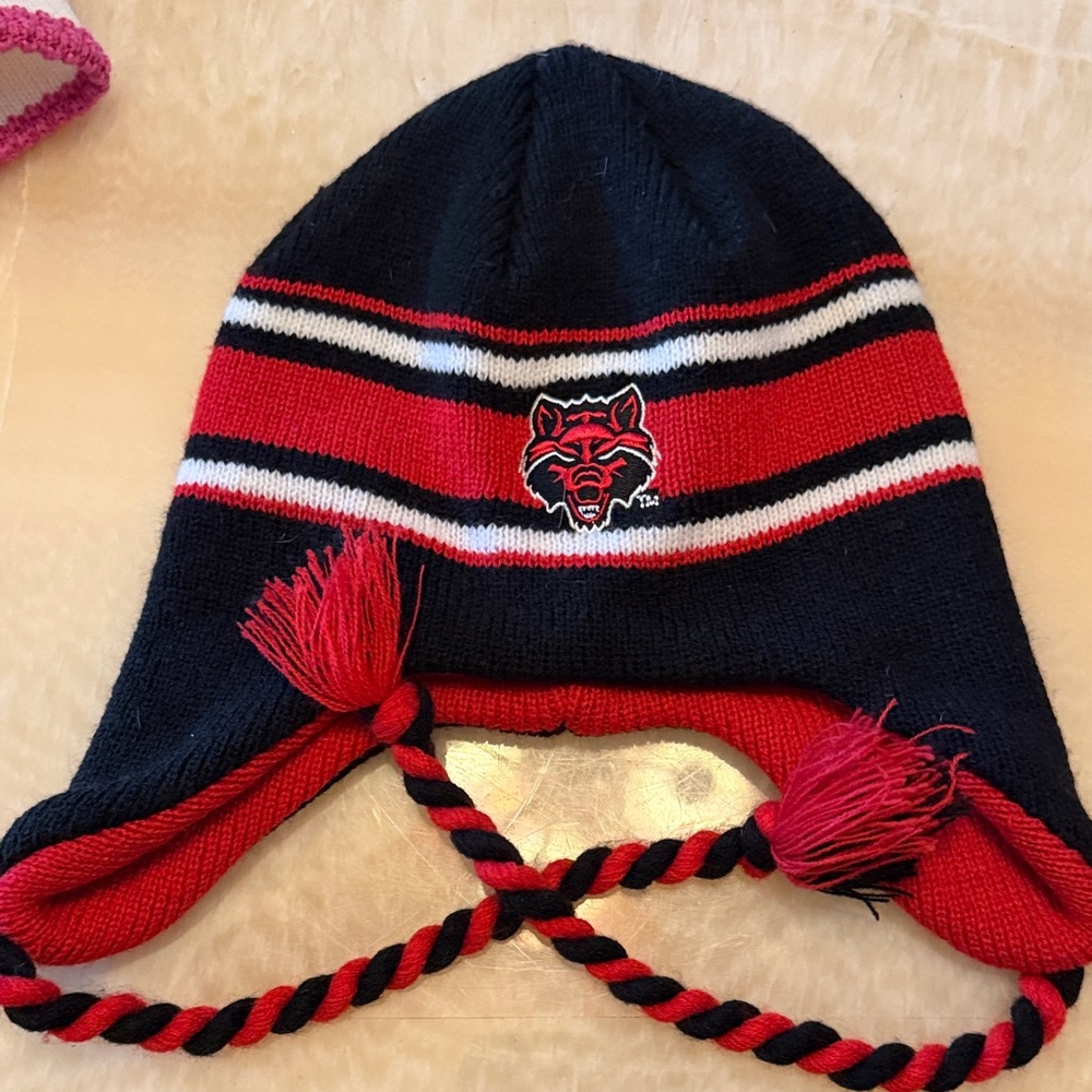 Kids Red and Black Knit Earflap Beanie Hat